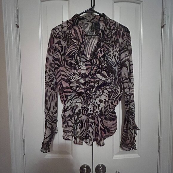 Women's Blouse in Black/White/Pink in Size Medium by Bisou Bisou - Picture 2 of 5